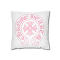 Pink Chrome Logo Pillowcase — Vintage Emblem Throw Pillow Cover
