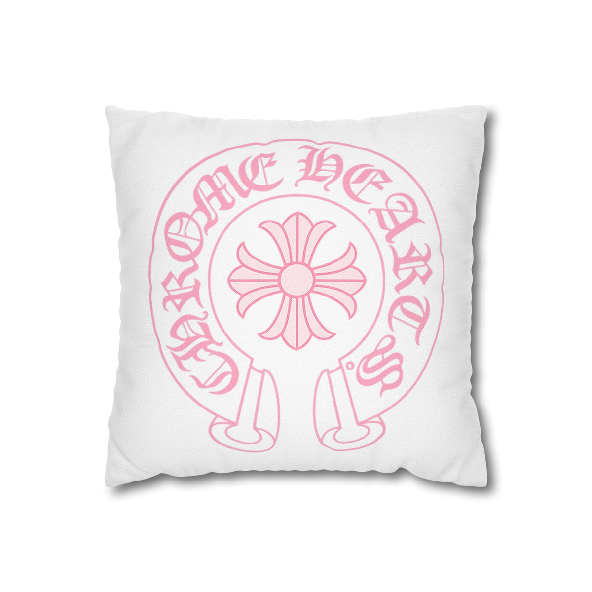 Pink Chrome Logo Pillowcase — Vintage Emblem Throw Pillow Cover